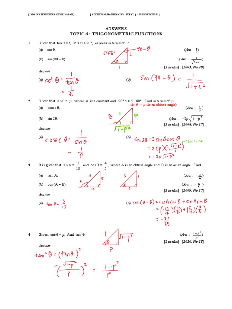 Trigonometric Functions for Form 5 | PDF | Trigonometric Functions | Sine