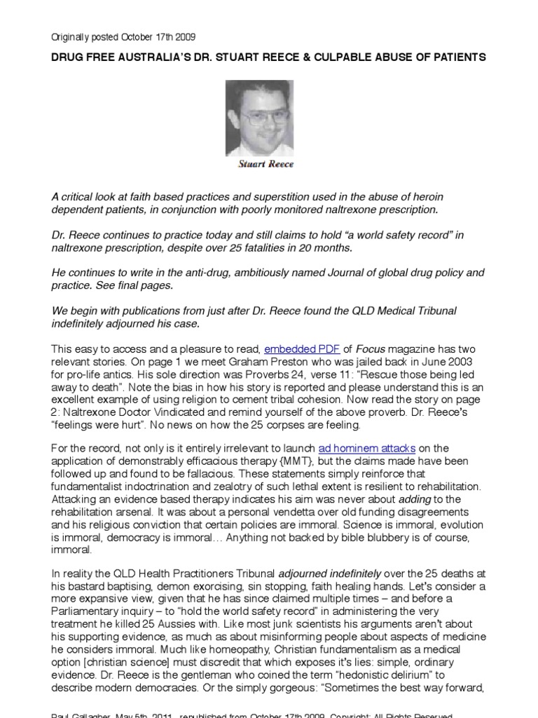 Drug Free Australia's Dr. Stuart Reece & Culpable Abuse of Patients ...