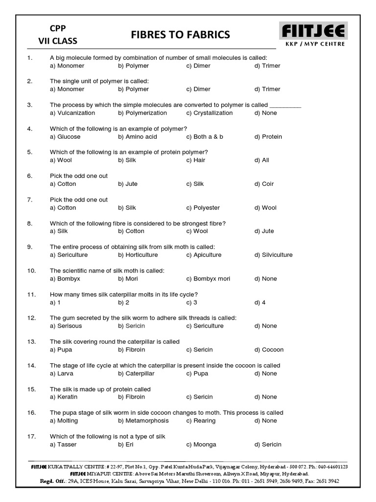 Chemistry 7th+class Fibres+to+Fabrics CPP+ (CKH) | PDF | Wool | Silk