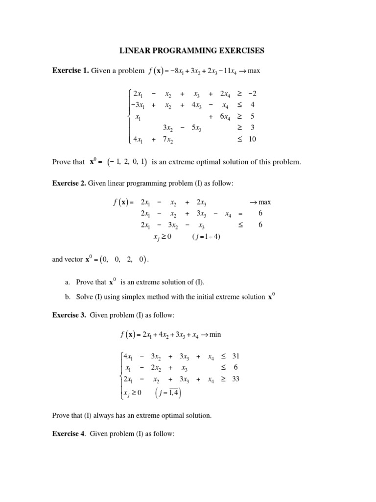 Linear Programming Exercises Guide | PDF | Linear Programming ...