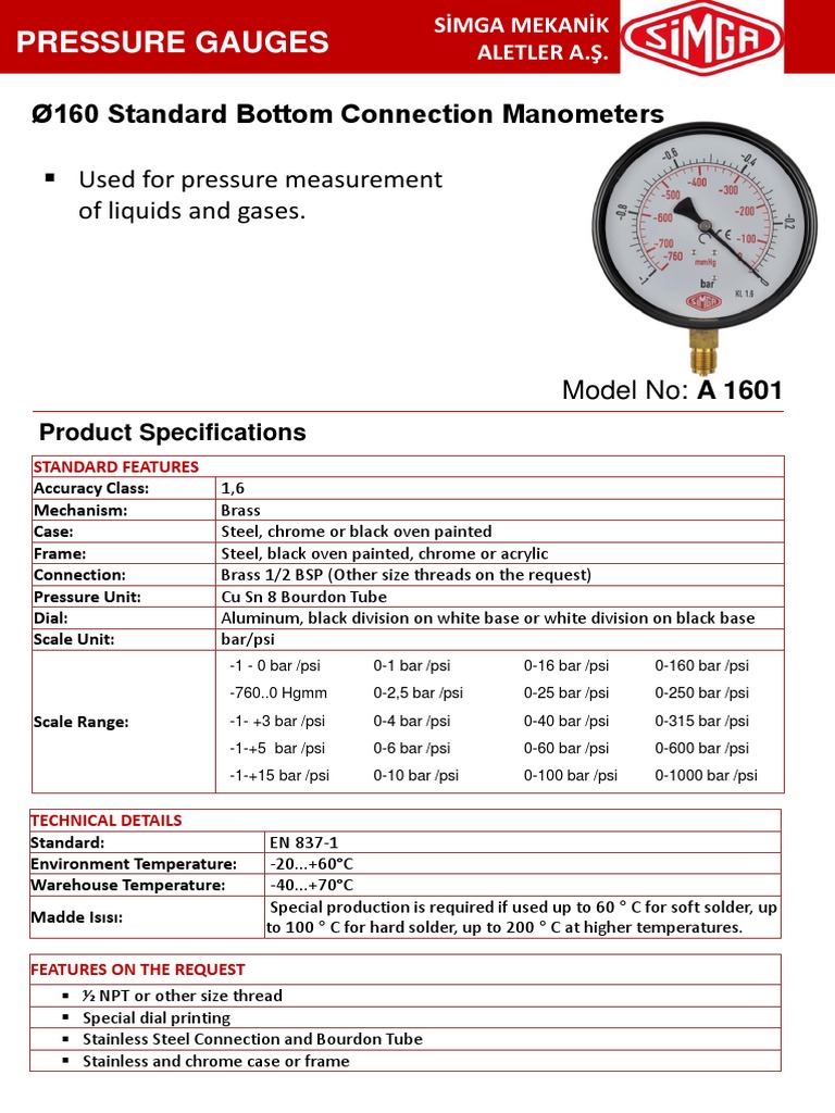 Pressure Gauges: Used For Pressure Measurement of Liquids and Gases | PDF
