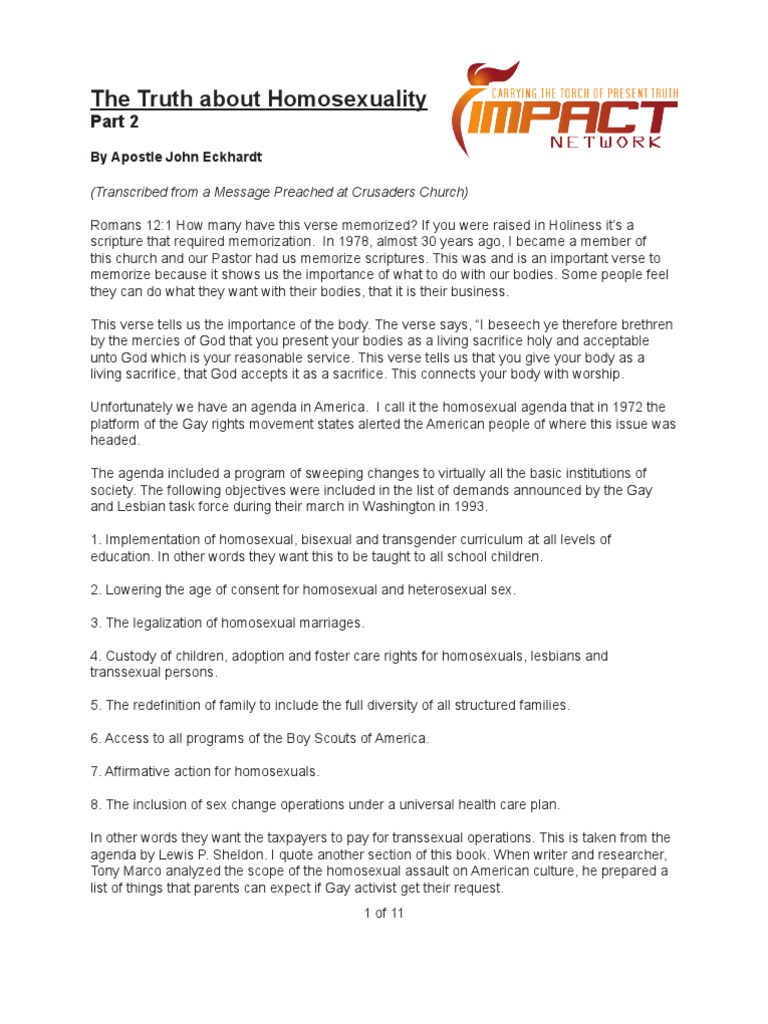 Understanding the Homosexual Agenda | PDF | Homosexuality | Deliverance ...