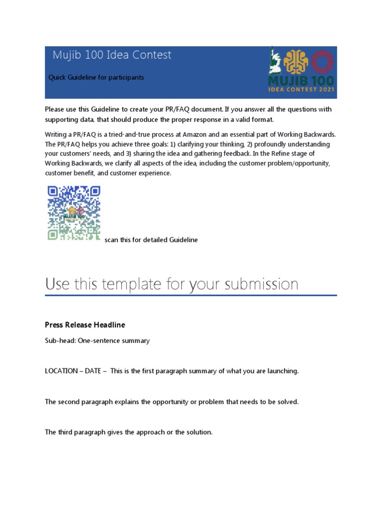 PR FAQ Submission Template For Mujib 100 Ideas | PDF | Career & Growth