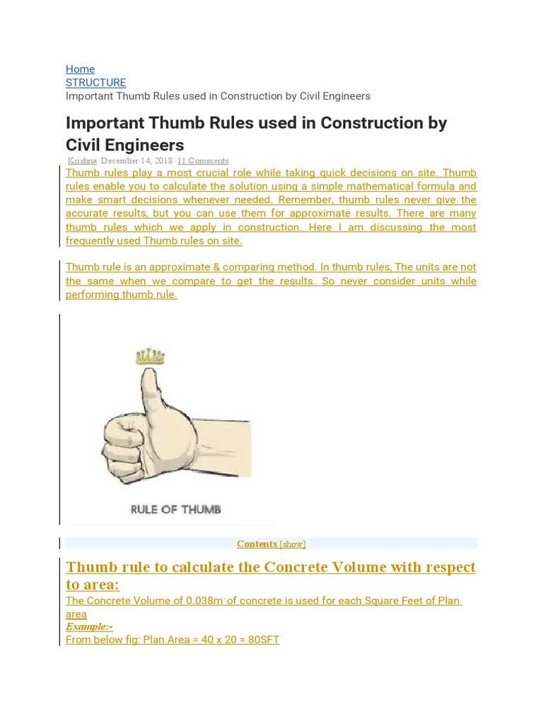 Civil Thumbrule | PDF | Concrete | Volume