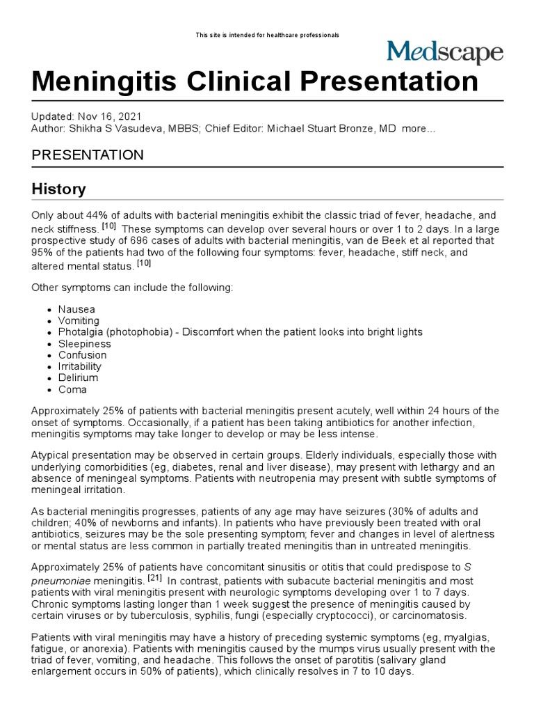 Meningitis: Clinical Presentation Insights | PDF | Meningitis ...