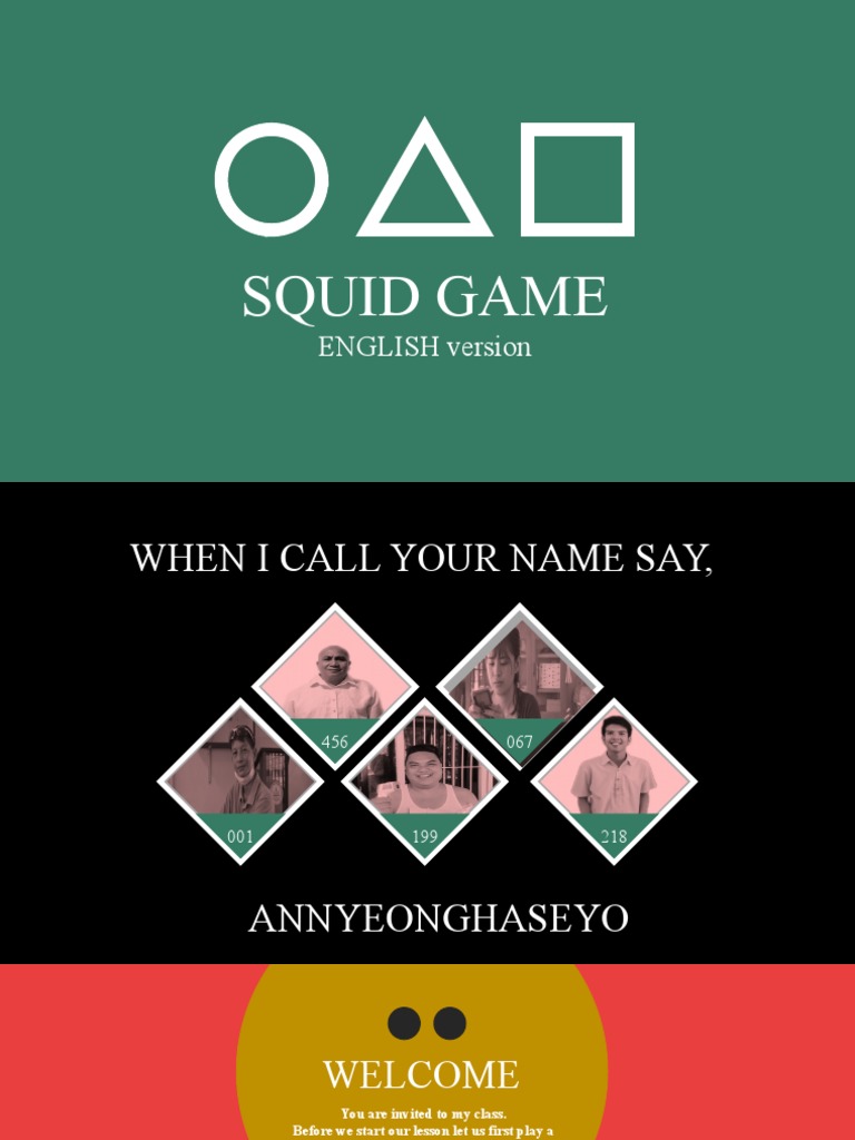 English Lesson With Squid Game Theme Pdf