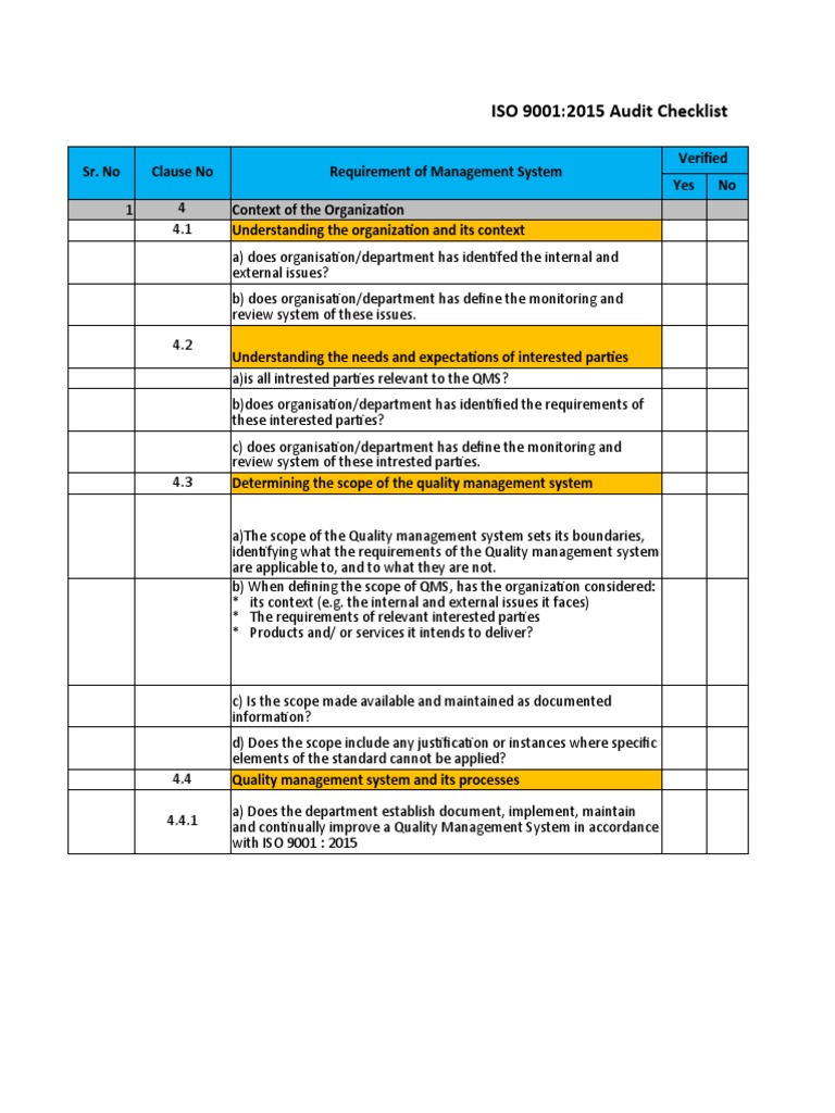 ISO 9001:2015 Audit Checklist Guide | PDF | Quality Management System ...