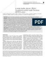 Percentiles of Fasting Serum Insulin, Glucose, Hba1C and Homa-Ir in Pre-Pubertal Normal Weight European Children From The Idefics Cohort