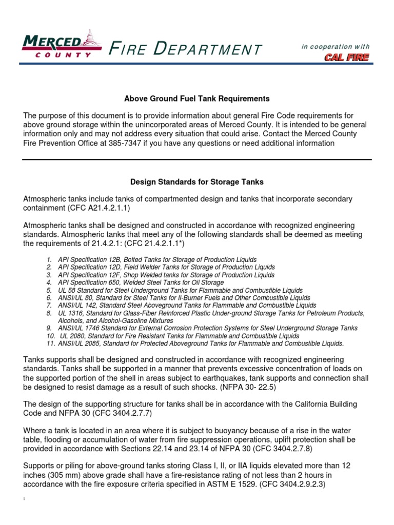 Above Ground Fuel Tank Requirements PDF Fires Fire Safety