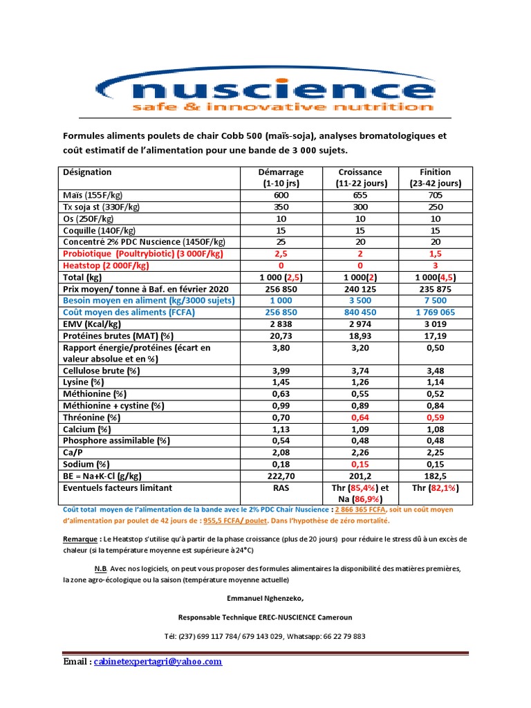 Projet Elevage Poulet De Chair Cameroun Pdf Elevage - Formules Aliments Poulets de Chair LK (Maïs-Soja) | PDF |  Nutrition | Régime et nutrition