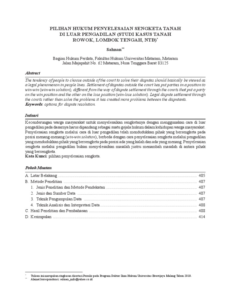 Penyelesaian Sengketa Tanah Non-Litigasi | PDF | Politik | Hukum