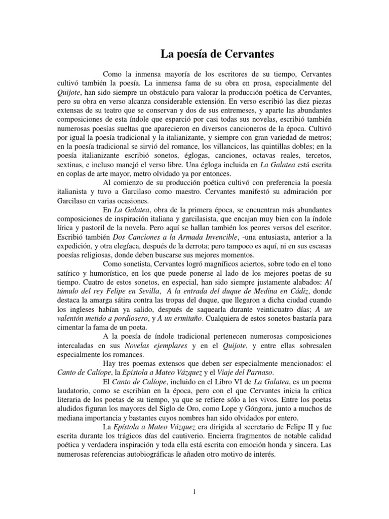 La Poesía Menos Conocida de Cervantes | PDF | Miguel De Cervantes | Poesía