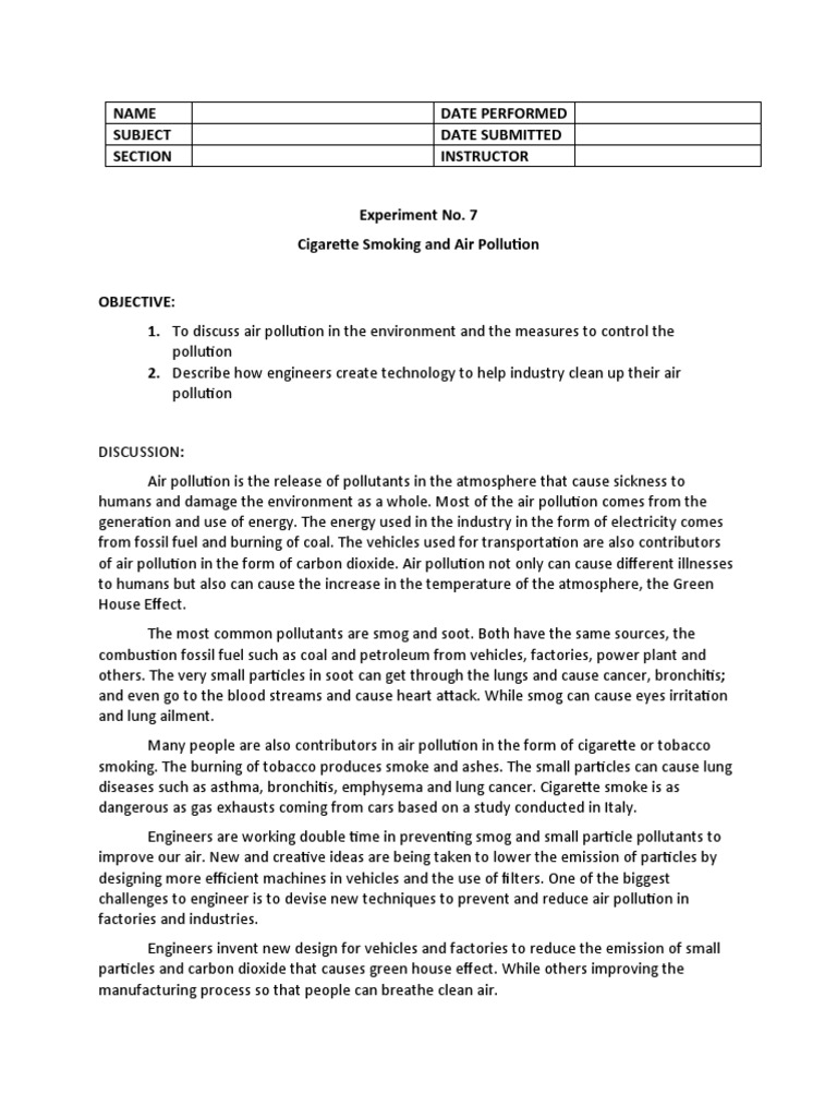 Cigarette Smoking and Air Pollution Effects | PDF | Air Pollution
