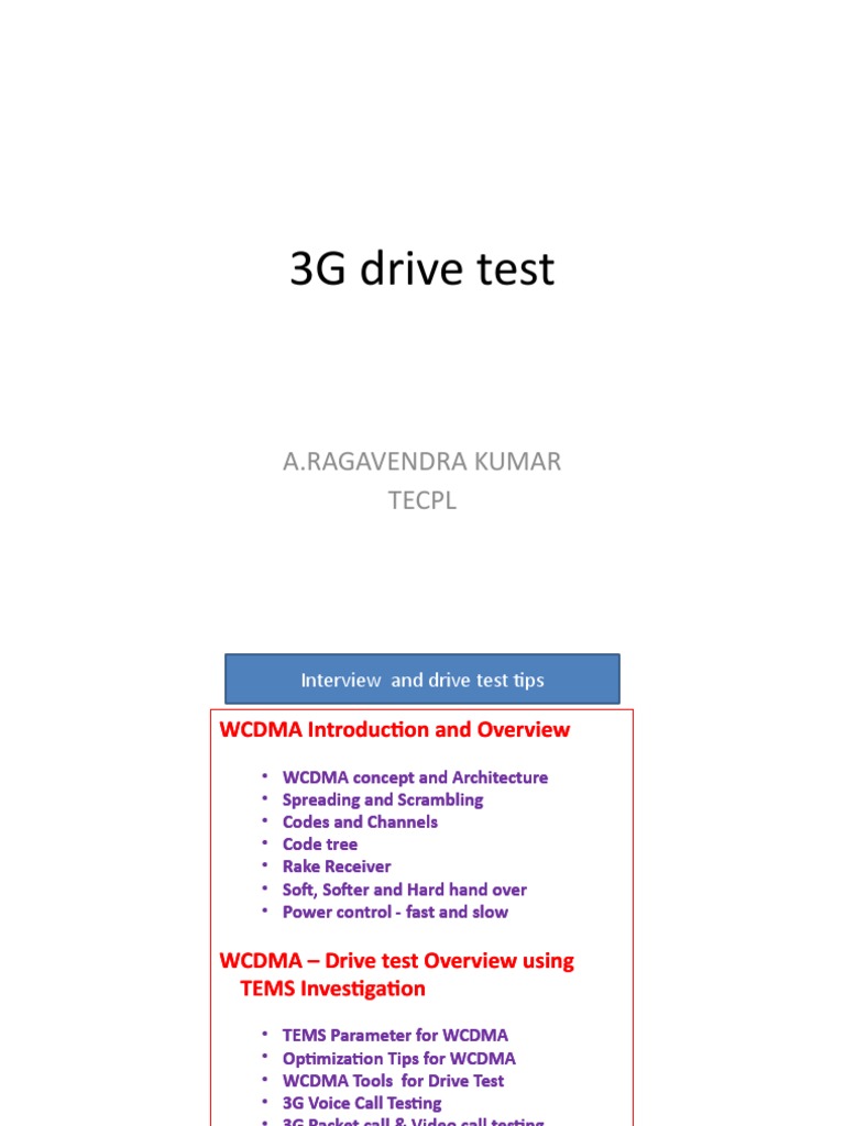 WCDMA 3G Drive Test Overview and Tips | PDF | Mobile Technology | Radio ...