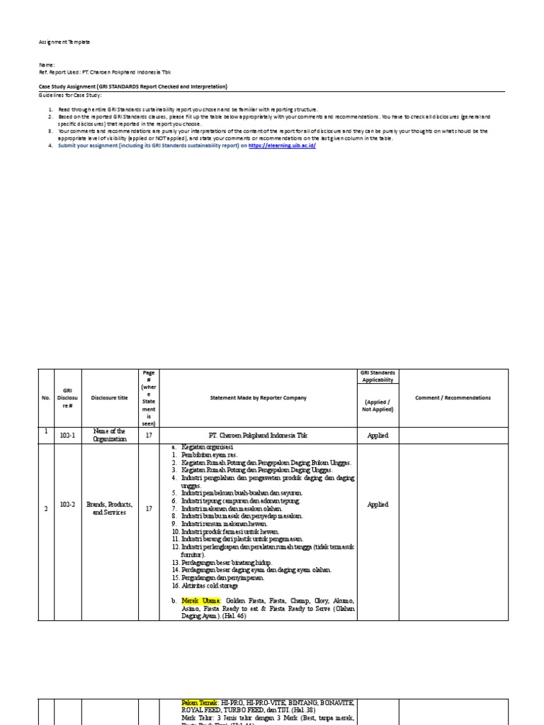 Case Study Assignment (GRI STANDARDS Report Checked and Interpretation ...