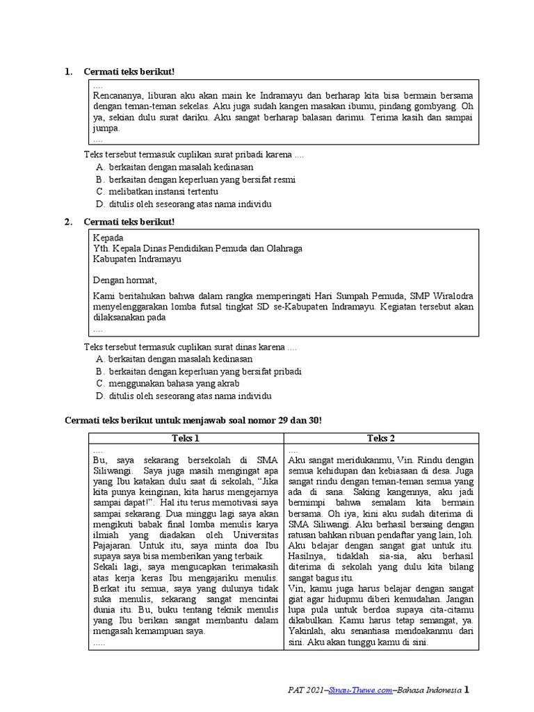 Surat Pribadi untuk Teman Sekelas | PDF