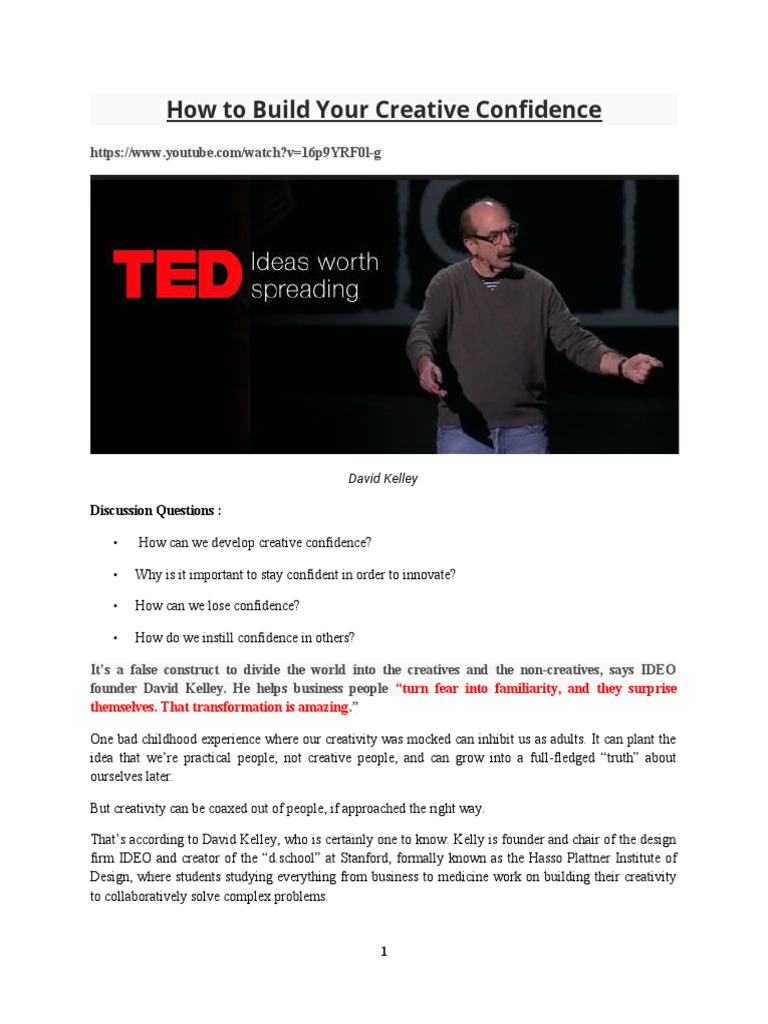 How To Build Your Creative Confidence: Discussion Questions | PDF ...