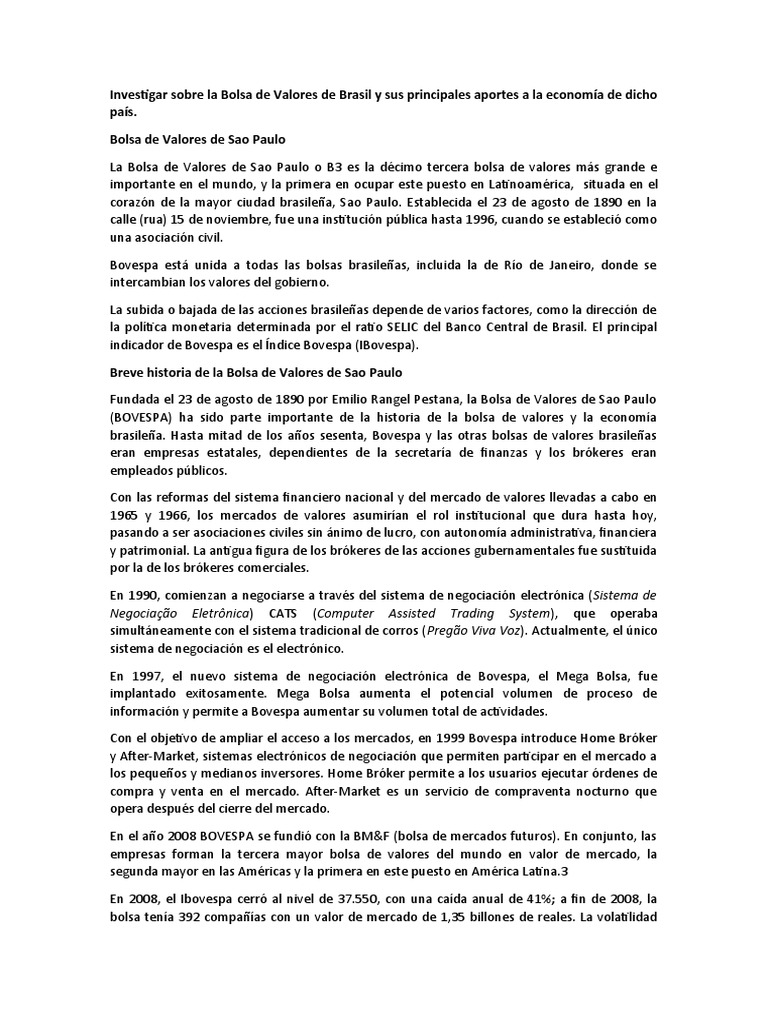 Bolsa de Valores de Brasil: Historia y Datos | PDF | Economias ...