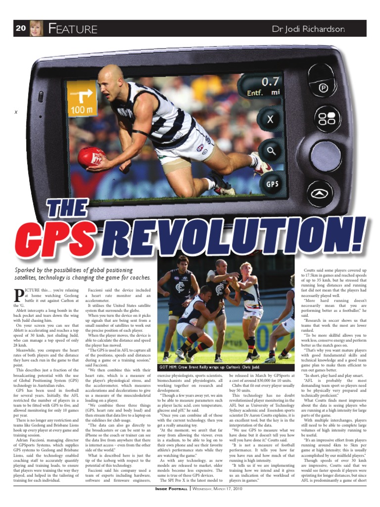 Inside Football GPS Revolution Australian Rules Football Global Positioning System