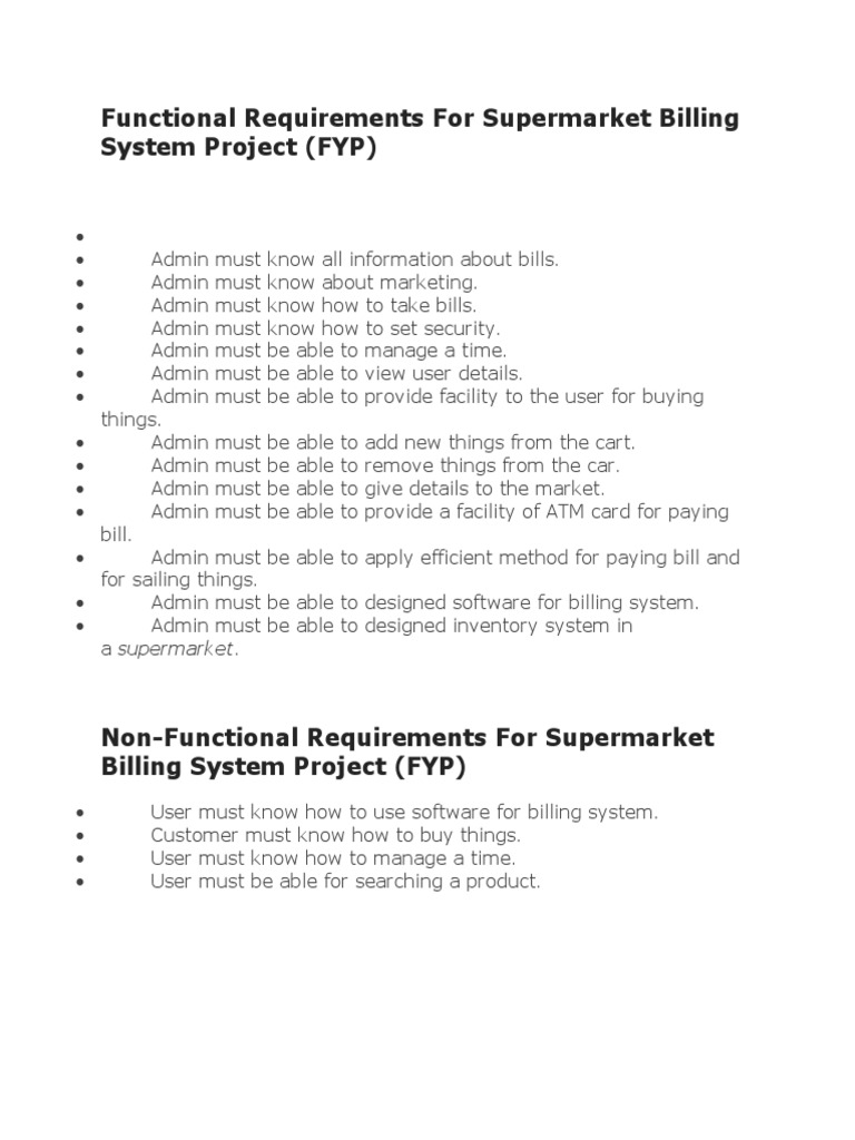 Supermarket Billing System Requirements | PDF