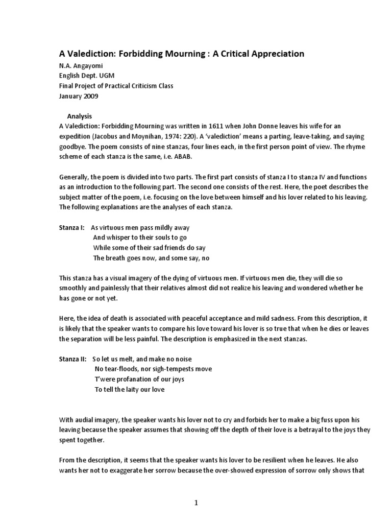 A valediction: forbidding mourning title meaning picture