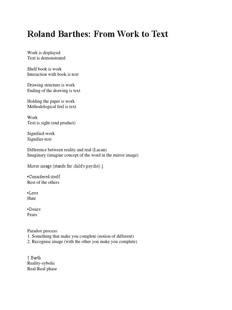 Roland Barthes: From Work To Text | PDF
