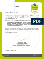 Formato Carta Verificación Desempeño Covid-19 2021. Faena CMPC Celulosa, Planta Sta. Fe