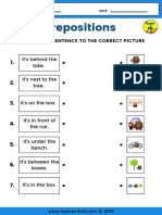 Prepositions Worksheet Match the Sentence