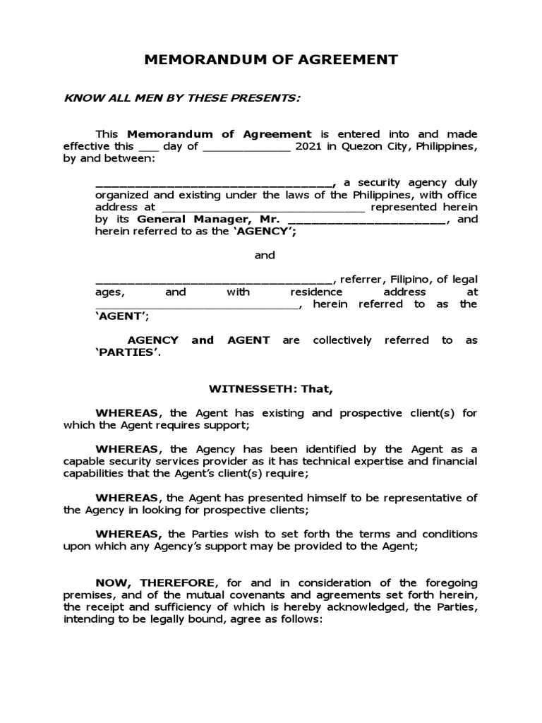 MEMORANDUM OF AGREEMENT Between PSA and Marketing Agents FOR SCRIBD ...