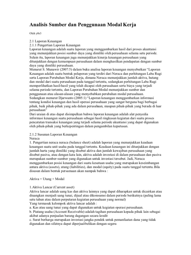 Analisis Sumber Dan Penggunaan Modal