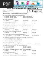 Soal UAS B. Inggris Kelas 3 SD Semester 2 Dan Kunci Jawaban