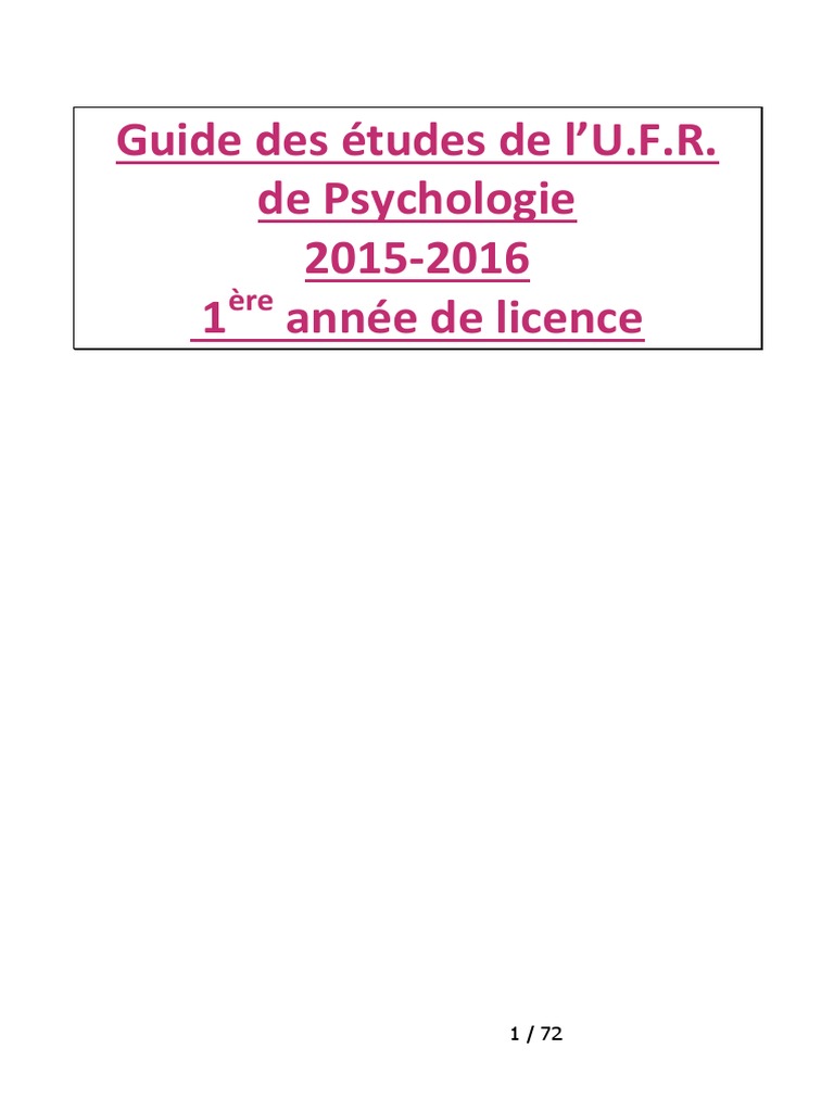Guide des études en psychologie L1 PDF Psychologie Éthologie — free download