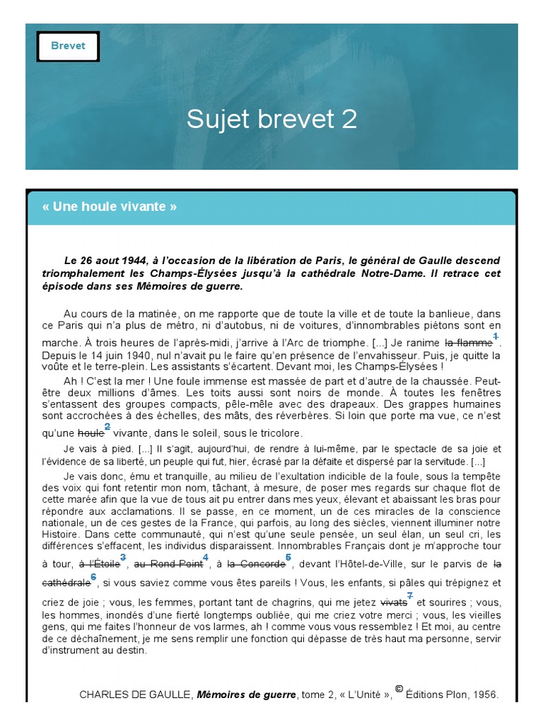 Sujet Brevet Annie Ernaux Les Années Corrigé Sujet Brevet 2: Une Houle Vivante | PDF | Verbe | Mémoires