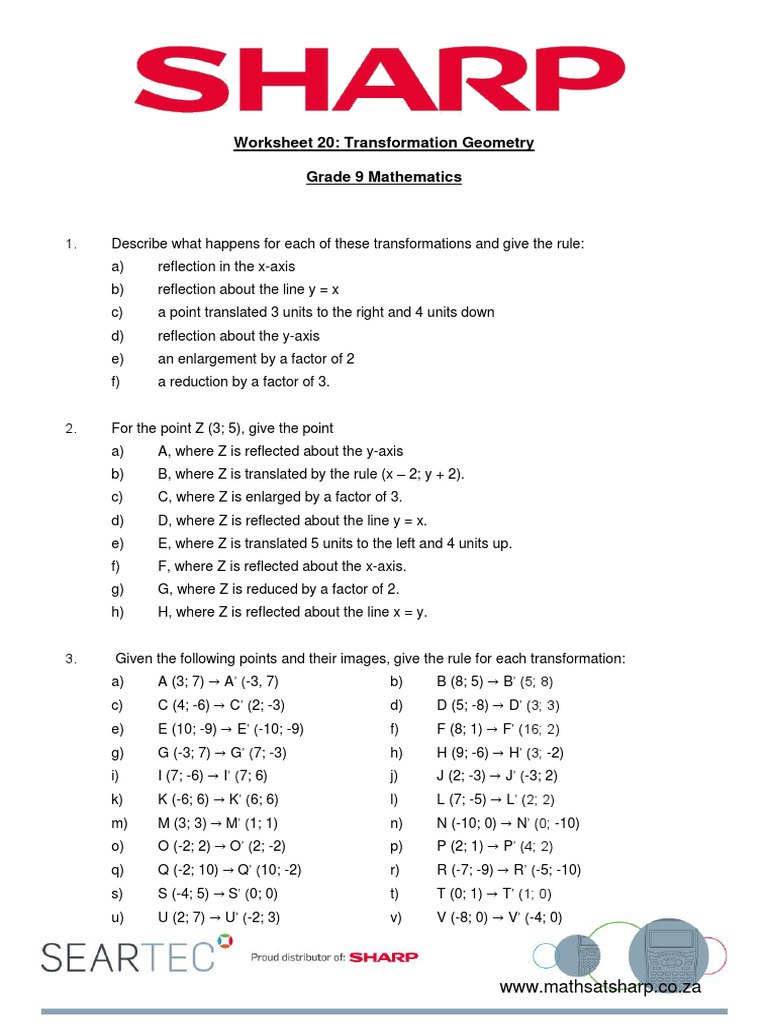 Geometry Transformations Worksheet Pdf