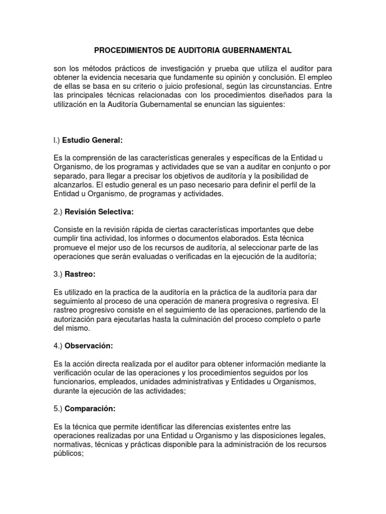Procedimientos de Auditoria Gubernamental | PDF | Auditoría | Contralor