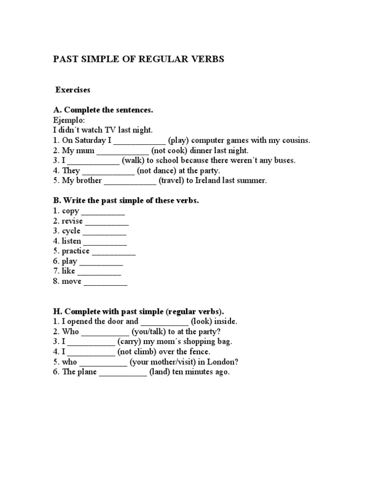 Past Simple Regular Verbs Exercises | PDF