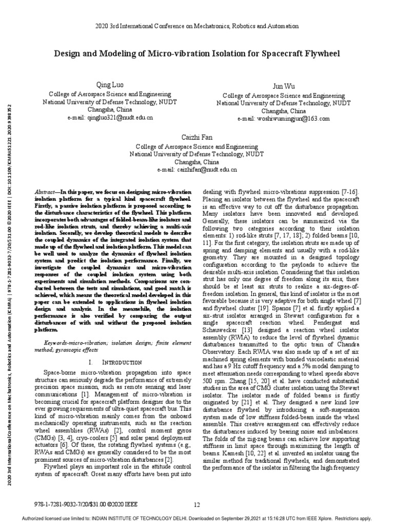 Design and Modeling of MicroVibration Isolation For Spacecraft