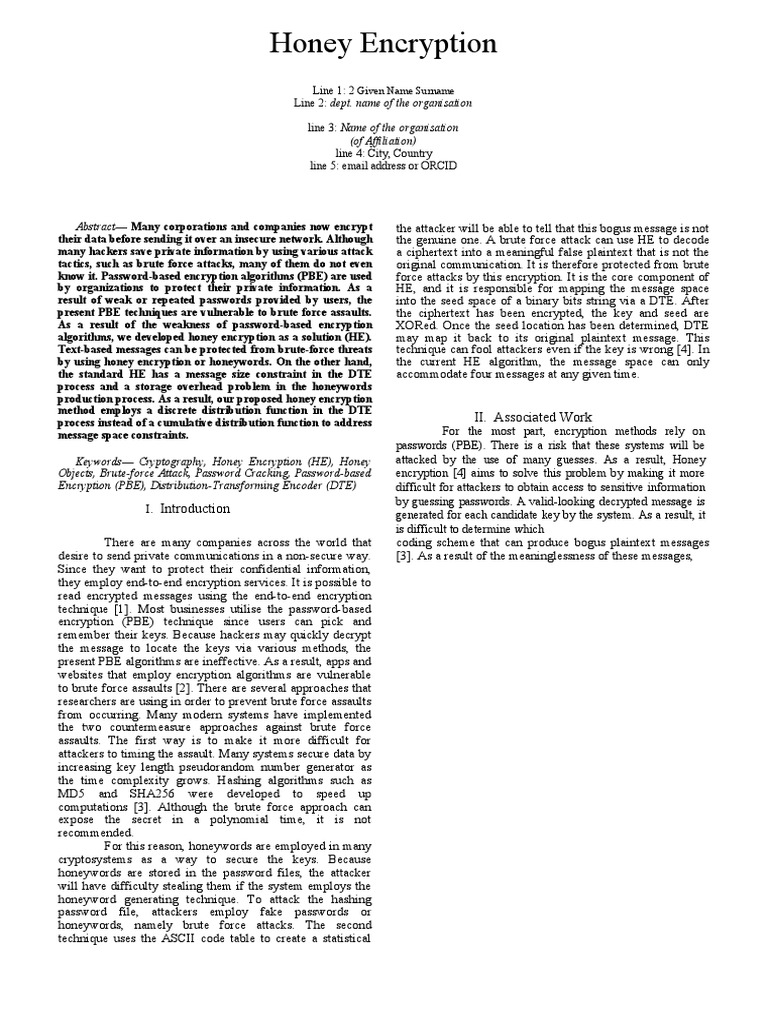 Honey Encryption New Report - 1 | PDF | Encryption | Key (Cryptography)