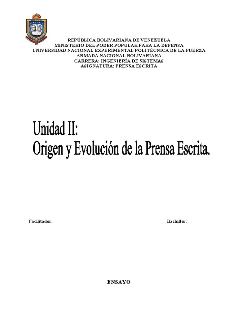 Unidad II. Origen y Evolución de La Prensa Escrita. PDF Venezuela Periódicos