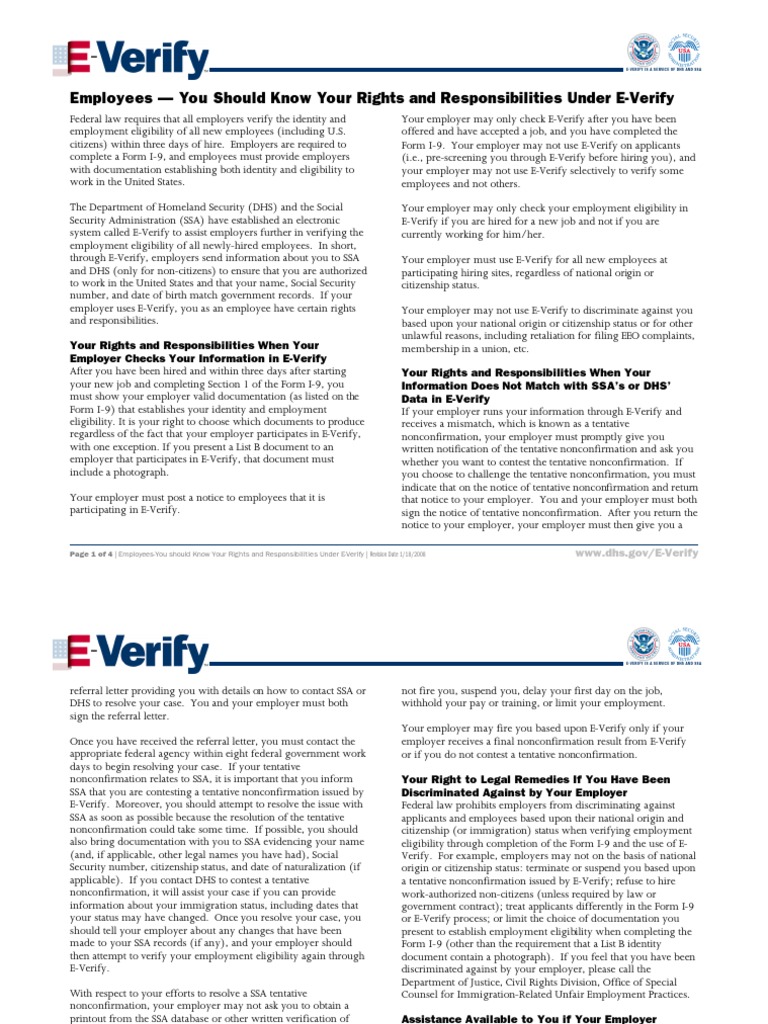 E Ver Employee Rights | PDF