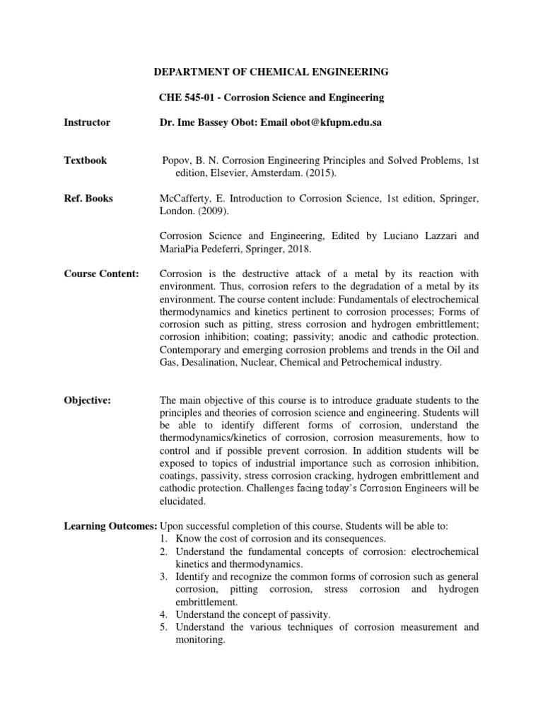 Corrosion Science and Engineering Course | PDF | Corrosion ...