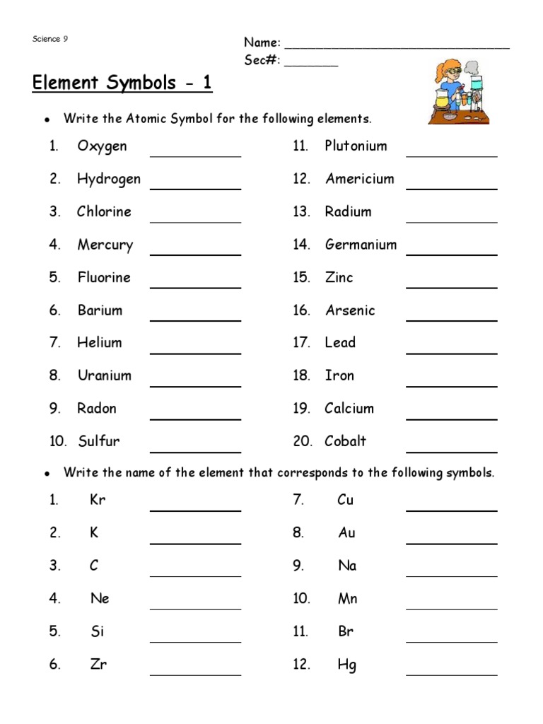 Elements Worksheet Pdf