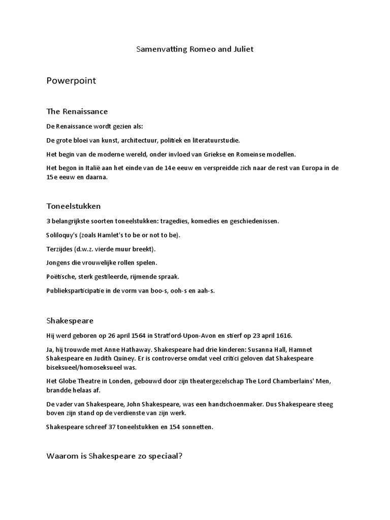 Samenvatting Romeo and Juliet | PDF
