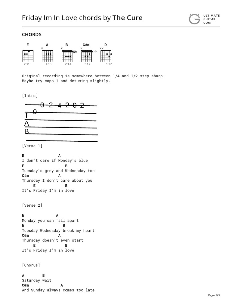 Friday Im in Love Chords PDF Song Structure Songs