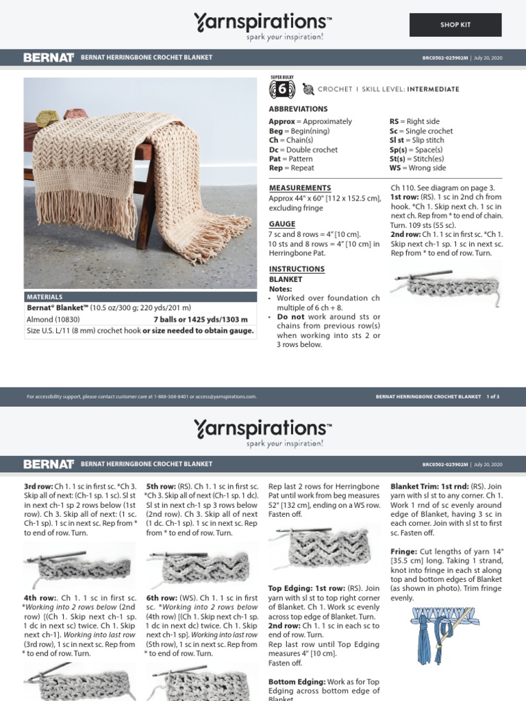 Bernat Herringbone Crochet Blanket PDF Crochet Weaving