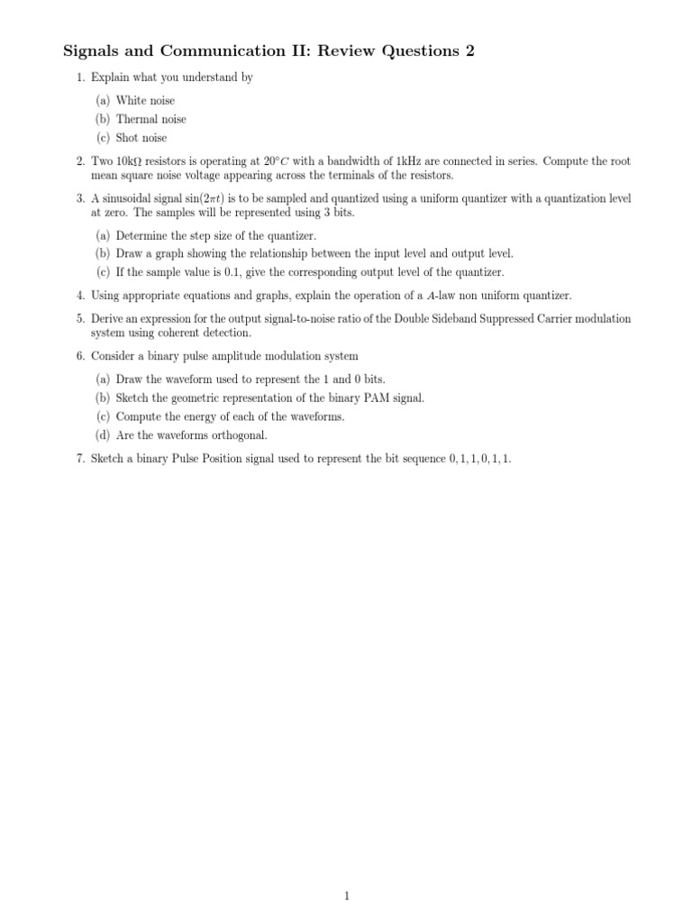Signals and Communication Review Questions | PDF | Science ...