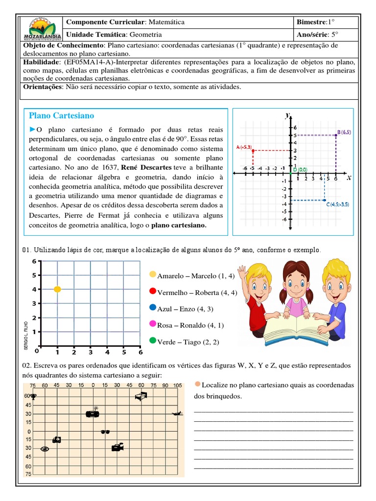 5º Ano - Bloco 5a | PDF | Sistema de coordenada cartesiana | Geometria ...