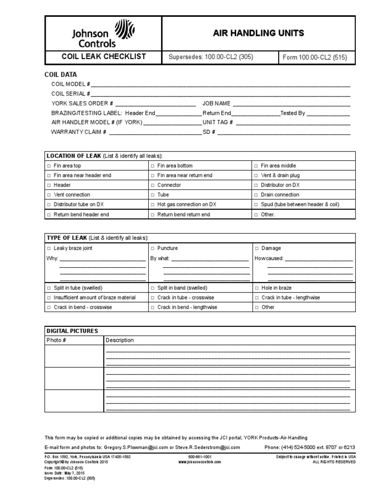 Coil Leak Checklist: Air Handling Units | PDF | Manufactured Goods