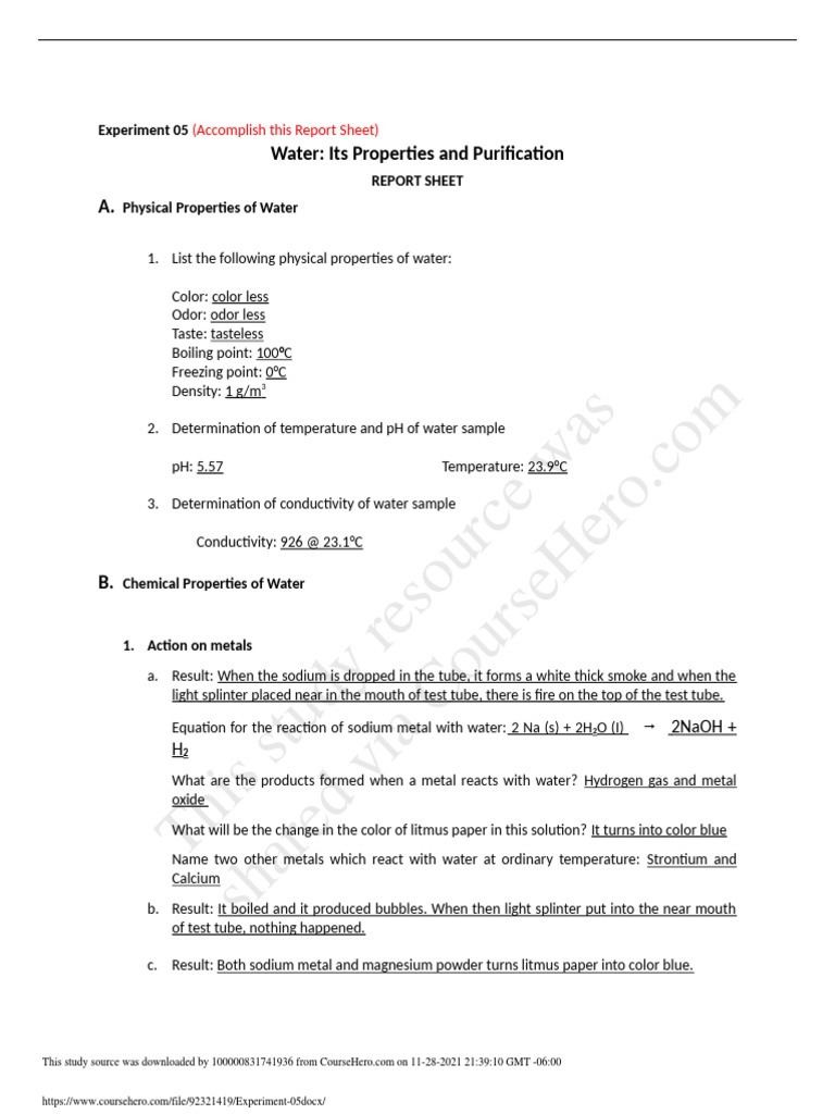 This Study Resource Was Water Its Properties and Purification A PDF