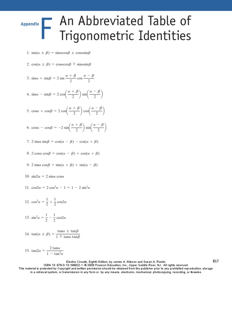 Table of Trigonometric Identities | PDF | Freedom Of Expression Law ...